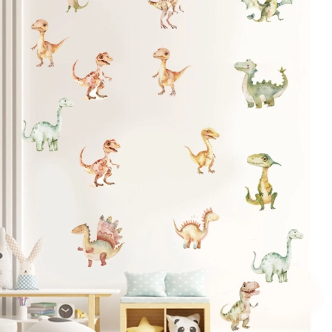 Vinilos Decorativos de Pared de Dinosaurios en Acuarela Pegatinas de Pared de Animales de PVC para Habitación Infantil Guardería