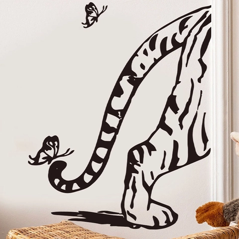 Adesivo Murale Tigre Farfalla PVC Autoadesivo Rimovibile Home Art Decalcomania per Soggiorno Camera da Letto Silhouette Nera