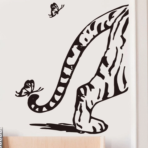 Adesivo Murale Tigre Farfalla PVC Autoadesivo Rimovibile Home Art Decalcomania per Soggiorno Camera da Letto Silhouette Nera