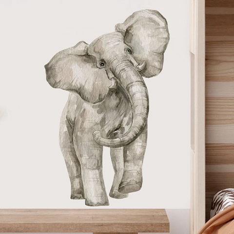 Adesivo da Parete Elefante Acquerello Decalcomania in PVC Rimovibile per Soggiorno Camera da Letto Vivaio Decorazione Murale