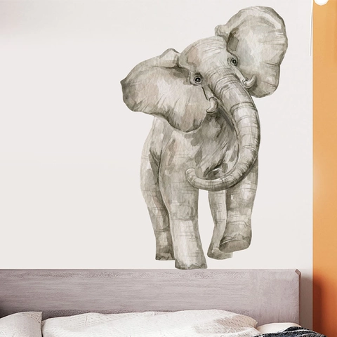Adesivo da Parete Elefante Acquerello Decalcomania in PVC Rimovibile per Soggiorno Camera da Letto Vivaio Decorazione Murale