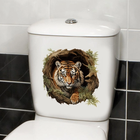 3D Visueller Tiger Baumhöhle Toilettenaufkleber Abnehmbarer PVC Selbstklebender Badezimmer Deko Aufkleber Wandsticker