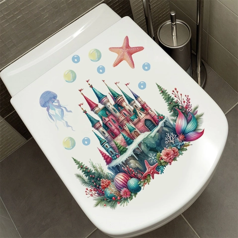 Wasserdicht PVC Badezimmer Wandtattoo Cartoon Ozean Seepferdchen Delfin Schloss Dekorativ Toilette Spiegel Fliesen Aufkleber