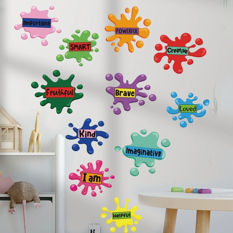 Colorful Ink Splatter Wall Stickers With Positive Motivational Quotes For Kids Room Nursery Playroom PVC Decorative Decals