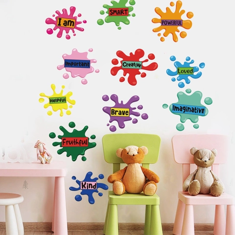Colorful Ink Splatter Wall Stickers With Positive Motivational Quotes For Kids Room Nursery Playroom PVC Decorative Decals