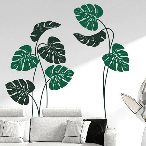Pegatinas de Pared Hoja de Monstera Verde Estilo Nórdico Moderno Botánico PVC Calcomanías de Pared Removibles para Sala de Estar Dormitorio