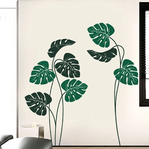 Pegatinas de Pared Hoja de Monstera Verde Estilo Nórdico Moderno Botánico PVC Calcomanías de Pared Removibles para Sala de Estar Dormitorio