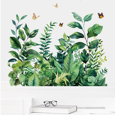 Adesivi Murali Pianta Verde Farfalla in PVC Impermeabile Autoadesivo Decalcomanie da Muro Decorazione Battiscopa per Soggiorno Camera da Letto