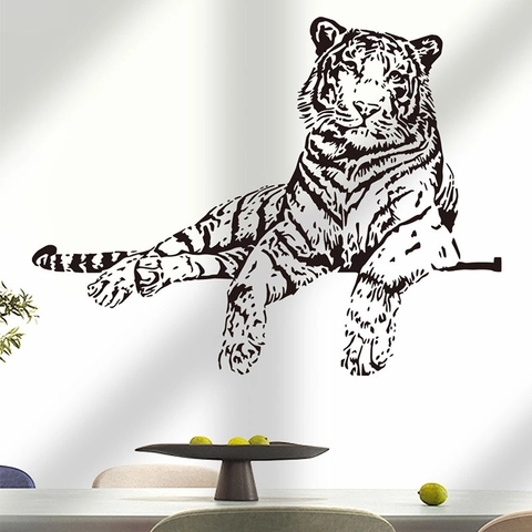 Adesivo Murale Tigre Realistico Removibile Schizzo Nero Decalcomania Animale PVC Autoadesivo Murale per Soggiorno Camera da Letto