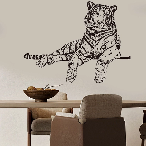 Adesivo Murale Tigre Realistico Removibile Schizzo Nero Decalcomania Animale PVC Autoadesivo Murale per Soggiorno Camera da Letto