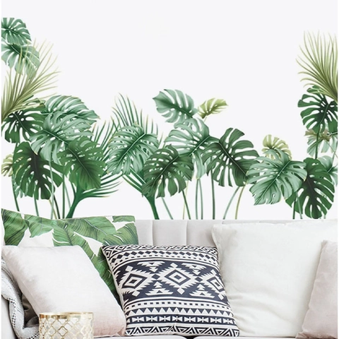 Adesivo da Parete Moderno con Foglie di Monstera Tropicale in PVC Verde Decalcomania Rimovibile per Soggiorno Camera da Letto Casa