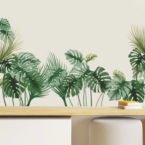 Adesivo da Parete Moderno con Foglie di Monstera Tropicale in PVC Verde Decalcomania Rimovibile per Soggiorno Camera da Letto Casa