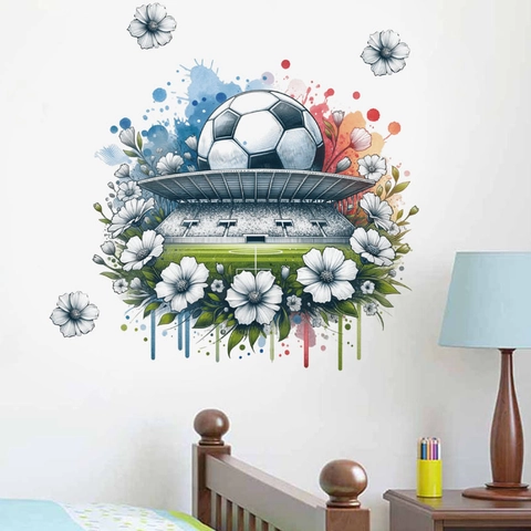 3D Watercolor Football Stadium Wall Sticker Floral Sport Art Removable PVC Self-Adhesive Mural For Living Room Bedroom Decor