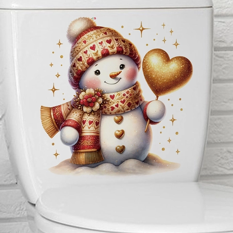 Christmas Toilet Stickers Removable PVC Self-Adhesive Wall Decals Cartoon Snowman Donkey Pattern Festive Bathroom Decoration