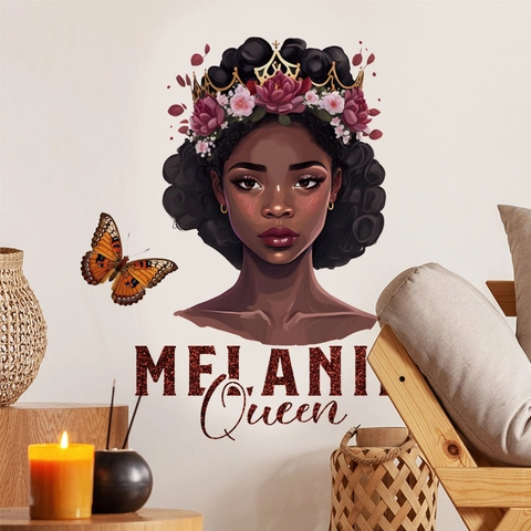 Black Girl Magic Melanin Queen Wall Sticker African American Woman Portrait Butterfly Floral Crown PVC Decal Art Home Decor