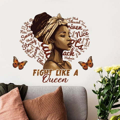 Schwarze Königin Schmetterling Herz Wandtattoo PVC Frauen Porträt Wortwolke Wandsticker Für Wohnzimmer Schlafzimmer Deko