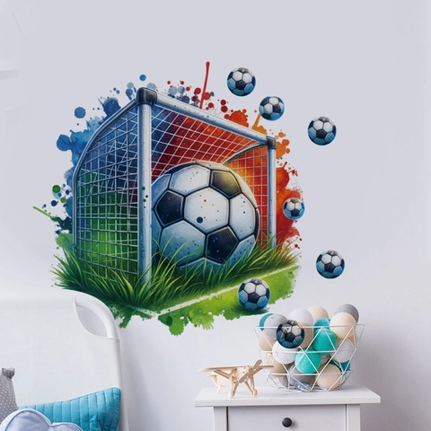 Pegatina de Pared Fútbol 3D Tema Deportivo Salpicaduras Acuarela PVC Autoadhesiva Calcomanía para Sala de Estar Dormitorio Niños Arte Decoración