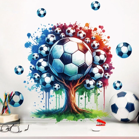 Kreative Fußball Wandtattoo Fußball Baum Sonnenbrille Muster PVC Abnehmbare Kunst Aufkleber Für Schlafzimmer Wohnzimmer Sportfans Dekor