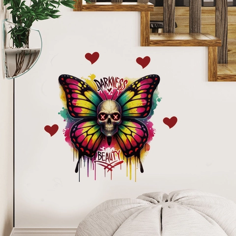 Adesivi Murali Colorati a Forma di Farfalla Orso Teschio Girasole Decalcomanie in PVC Rimovibili per Camera da Letto Soggiorno