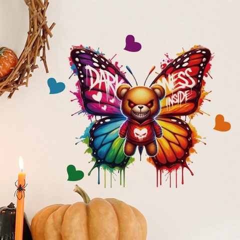 Adesivi Murali Colorati a Forma di Farfalla Orso Teschio Girasole Decalcomanie in PVC Rimovibili per Camera da Letto Soggiorno
