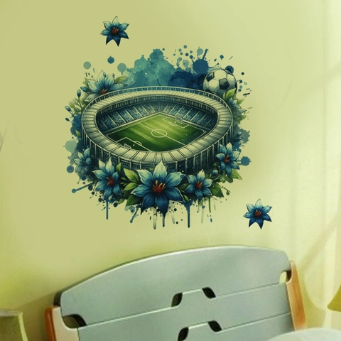 3D Watercolor Football Stadium Wall Sticker Floral Sport Art Removable PVC Self-Adhesive Mural For Living Room Bedroom Decor