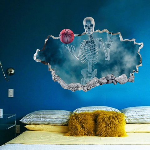 3D Gebrochene Wand Skelett Basketballspieler Wandtattoo Abnehmbare PVC Aufkleber Für Schlafzimmer Wohnzimmer Kreative Deko