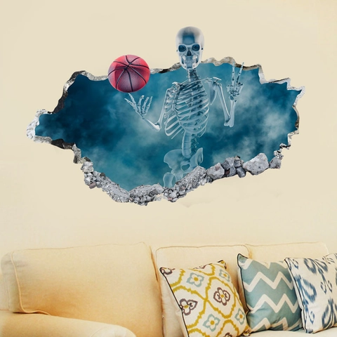 3D Gebrochene Wand Skelett Basketballspieler Wandtattoo Abnehmbare PVC Aufkleber Für Schlafzimmer Wohnzimmer Kreative Deko