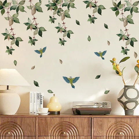 Watercolor Flower Bird Wall Sticker Removable PVC Botanical Decal Artistic Floral Mural For Living Room Bedroom Home Decor