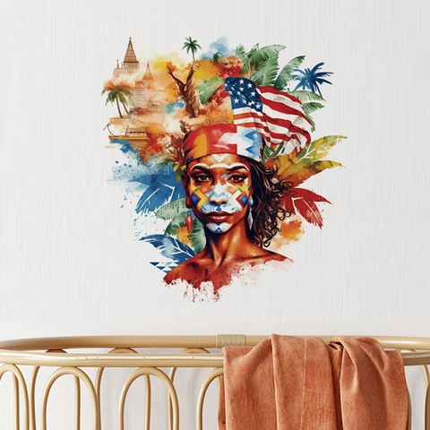 Moderner Künstlerischer Stammes-Frauen-Aquarell-Wandaufkleber PVC Selbstklebender Abstrakter Porträt-Wandgemälde Für Wohnzimmer Schlafzimmer