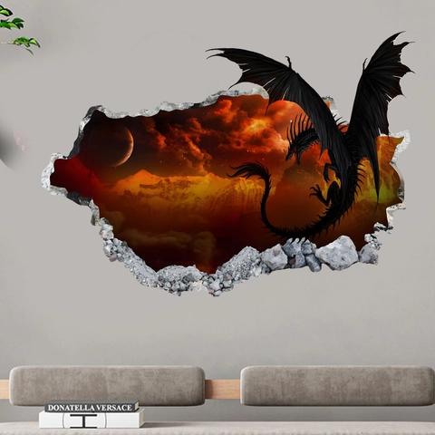 Adesivo Murale 3D Drago di Fuoco Realistico PVC Impermeabile Decalcomania Creativa Murale Rimovibile per Soggiorno Camera da Letto