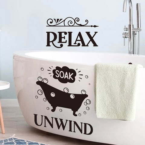 Pegatina de Pared para Baño Relax Soak Unwind PVC Impermeable Cita de Bañera Moderno Minimalista Negro Decoración DIY