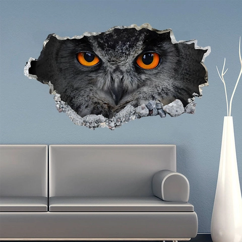 3D Realistisch Eule Wandtattoo Abnehmbare PVC Bruchwand Tier Auge Aufkleber Für Wohnzimmer Schlafzimmer Arbeitszimmer Haus Dekor