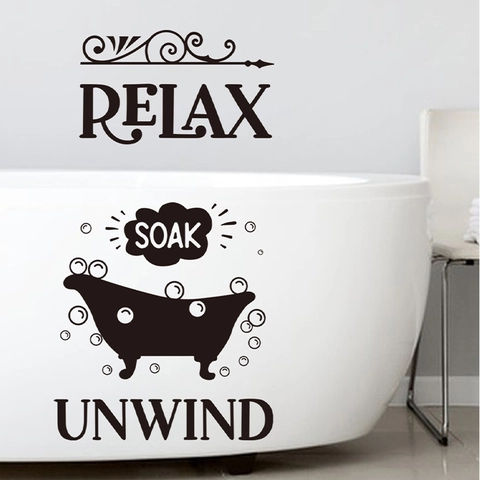 Pegatina de Pared para Baño Relax Soak Unwind PVC Impermeable Cita de Bañera Moderno Minimalista Negro Decoración DIY