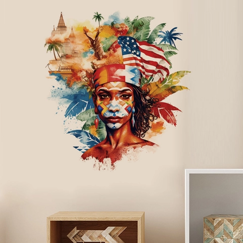 Moderner Künstlerischer Stammes-Frauen-Aquarell-Wandaufkleber PVC Selbstklebender Abstrakter Porträt-Wandgemälde Für Wohnzimmer Schlafzimmer