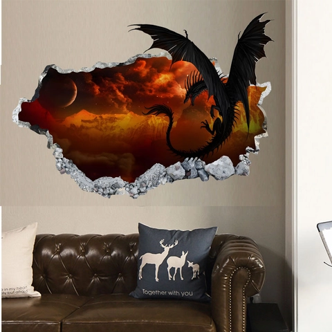 Adesivo Murale 3D Drago di Fuoco Realistico PVC Impermeabile Decalcomania Creativa Murale Rimovibile per Soggiorno Camera da Letto