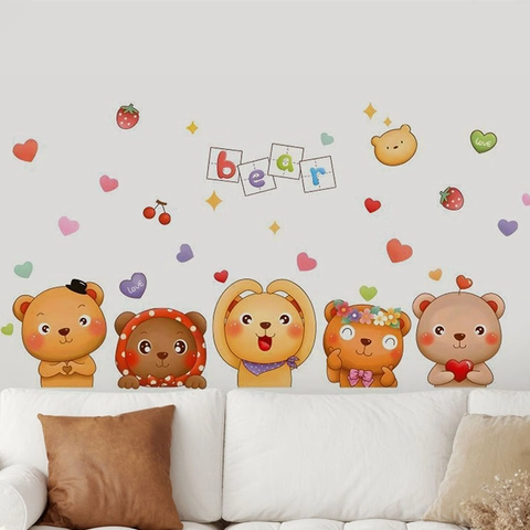 Stickers Muraux Animaux Dessin Animé Cirque Ours Pour Chambre Enfants Décor Amovible PVC Auto-Adhésif Décoration Chambre Bébé