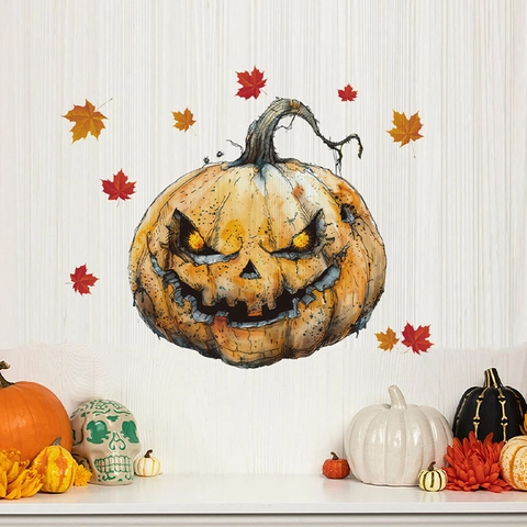 Adesivi da Parete Zucca e Scheletro di Halloween PVC Removibili Gotici Decalcomanie per Soggiorno Festa Casa Decorazione