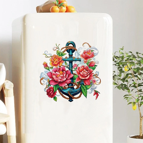Vintage Anker Blumen Wandaufkleber PVC Selbstklebend Pflanzen Blumen Wandtattoo Für Wohnzimmer Schlafzimmer Küche Home Dekor Kunst