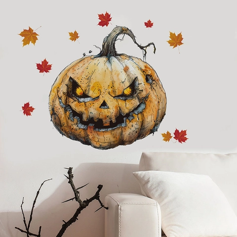 Adesivi da Parete Zucca e Scheletro di Halloween PVC Removibili Gotici Decalcomanie per Soggiorno Festa Casa Decorazione