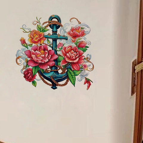 Vintage Anker Blumen Wandaufkleber PVC Selbstklebend Pflanzen Blumen Wandtattoo Für Wohnzimmer Schlafzimmer Küche Home Dekor Kunst