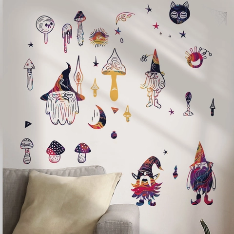Halloween Wandaufkleber Abnehmbare PVC Aufkleber Cartoon Gnom Pilz Kürbis Geist Für Wohnzimmer Schlafzimmer Dekor