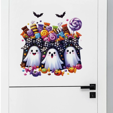 Halloween Geist Wandaufkleber Süßer Cartoon Kürbis Süßigkeiten Fledermäuse Abnehmbarer PVC Wandtattoo Für Wohnzimmer Schlafzimmer