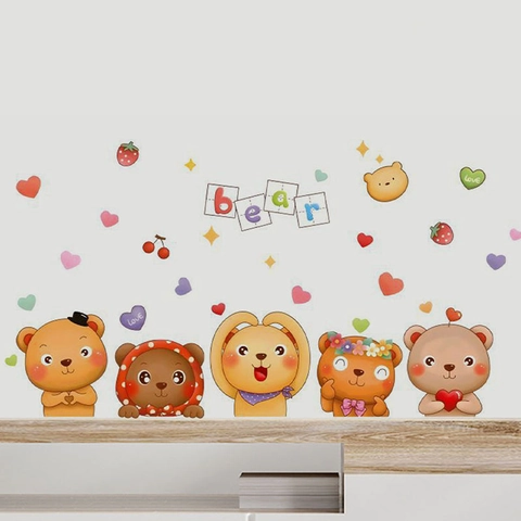 Stickers Muraux Animaux Dessin Animé Cirque Ours Pour Chambre Enfants Décor Amovible PVC Auto-Adhésif Décoration Chambre Bébé