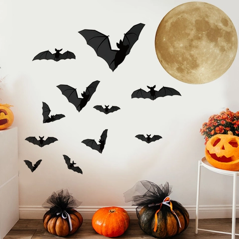 Halloween Vleermuis Maan Muurstickers Afneembare PVC Zelfklevende Decal Voor Woonkamer Slaapkamer Feest Huis Decoratie Halloween
