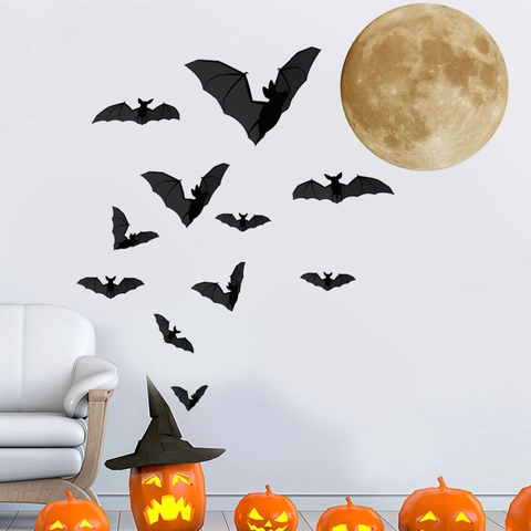 Halloween Vleermuis Maan Muurstickers Afneembare PVC Zelfklevende Decal Voor Woonkamer Slaapkamer Feest Huis Decoratie Halloween