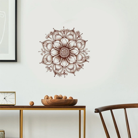 Vintage Brown Mandala Flower Wall Sticker Removable PVC Self Adhesive Lotus Geometric Art Decal For Living Room Bedroom Home Decor