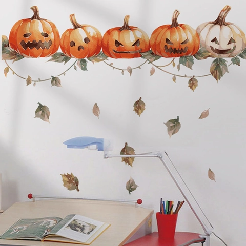 Halloween Kürbis Wandaufkleber Abnehmbar PVC Aquarell Jack-O-Lantern Aufkleber Für Wohnzimmer Schlafzimmer Festliche Hausdeko
