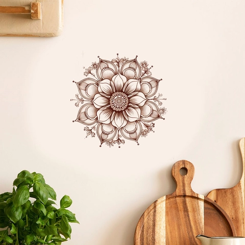Vintage Brown Mandala Flower Wall Sticker Removable PVC Self Adhesive Lotus Geometric Art Decal For Living Room Bedroom Home Decor