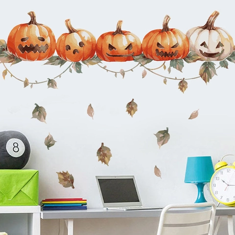 Halloween Kürbis Wandaufkleber Abnehmbar PVC Aquarell Jack-O-Lantern Aufkleber Für Wohnzimmer Schlafzimmer Festliche Hausdeko