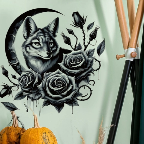Gothiek Halloween Muursticker Verwijderbaar PVC Wolf Spin Vleermuis Schedel Roos Decor Voor Woonkamer Slaapkamer Donkere Esthetiek